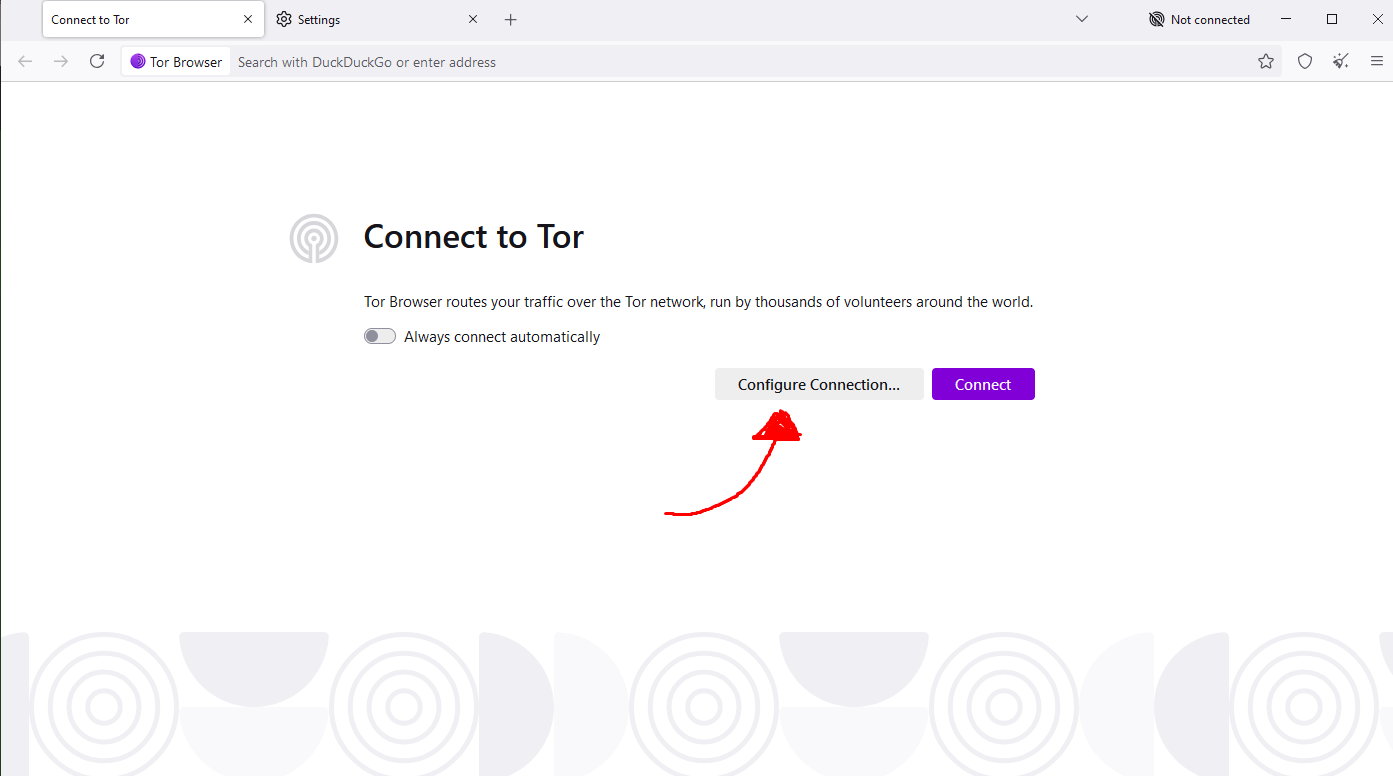 Configuração do Tor Browser: tela Connection destacando a seção Bridges