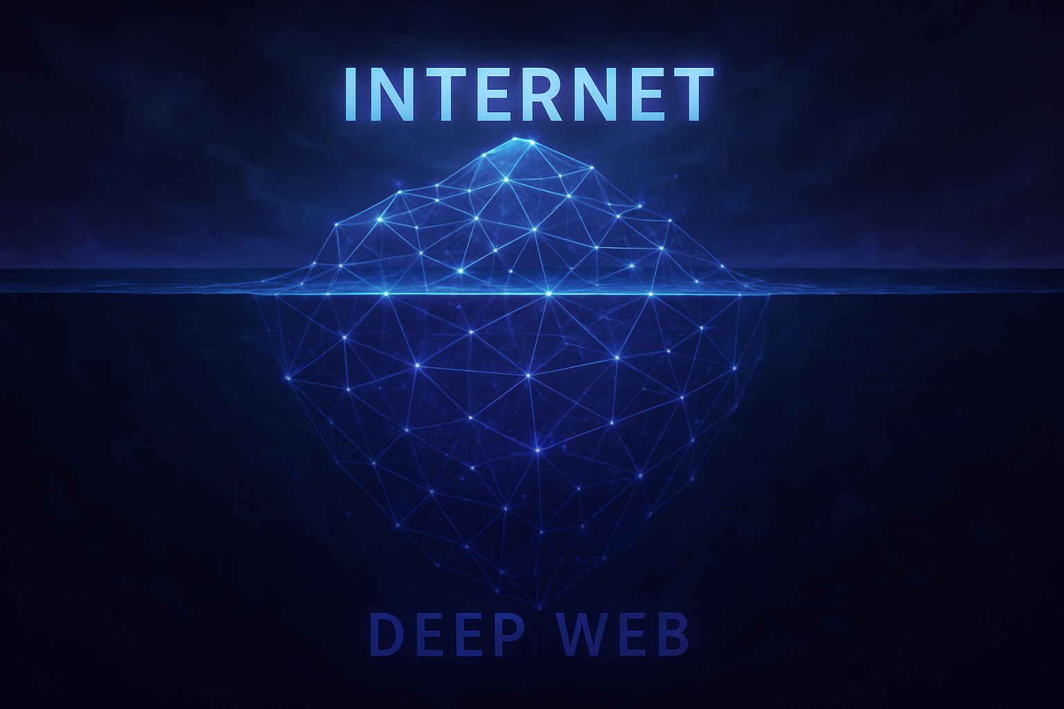 Ilustração sobre Deep Web e Dark Web com estética neon